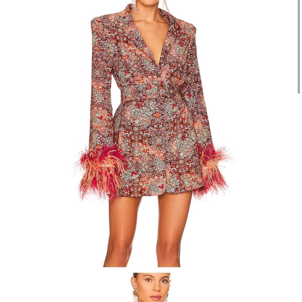 Bronx and Banco Multicolor Long Sleeve Dress with Feather Cuffs